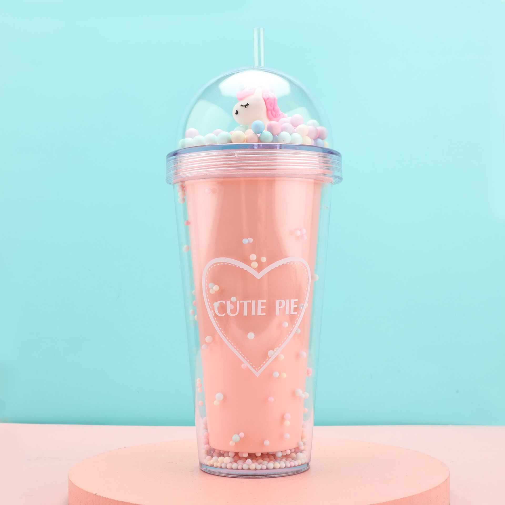 20oz Milk Tumbler with Dome Lids Double Wall Plastic Drink Cups With Straw  Reusable Clear Water Bottle Transparent Fruit Cup