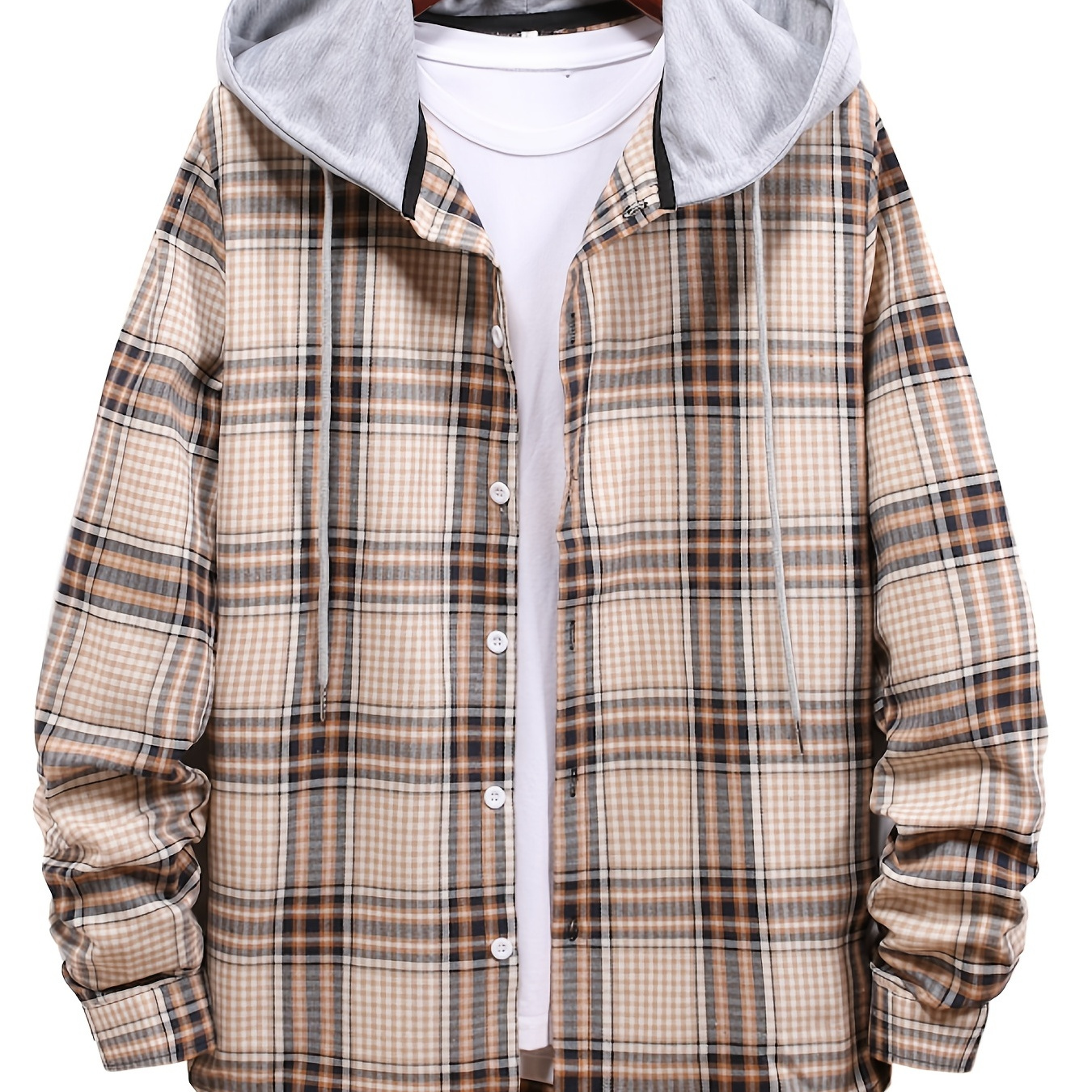 Men's Long Sleeve Hoodie Jacket Plaid Button Down Flannel Shirts ...