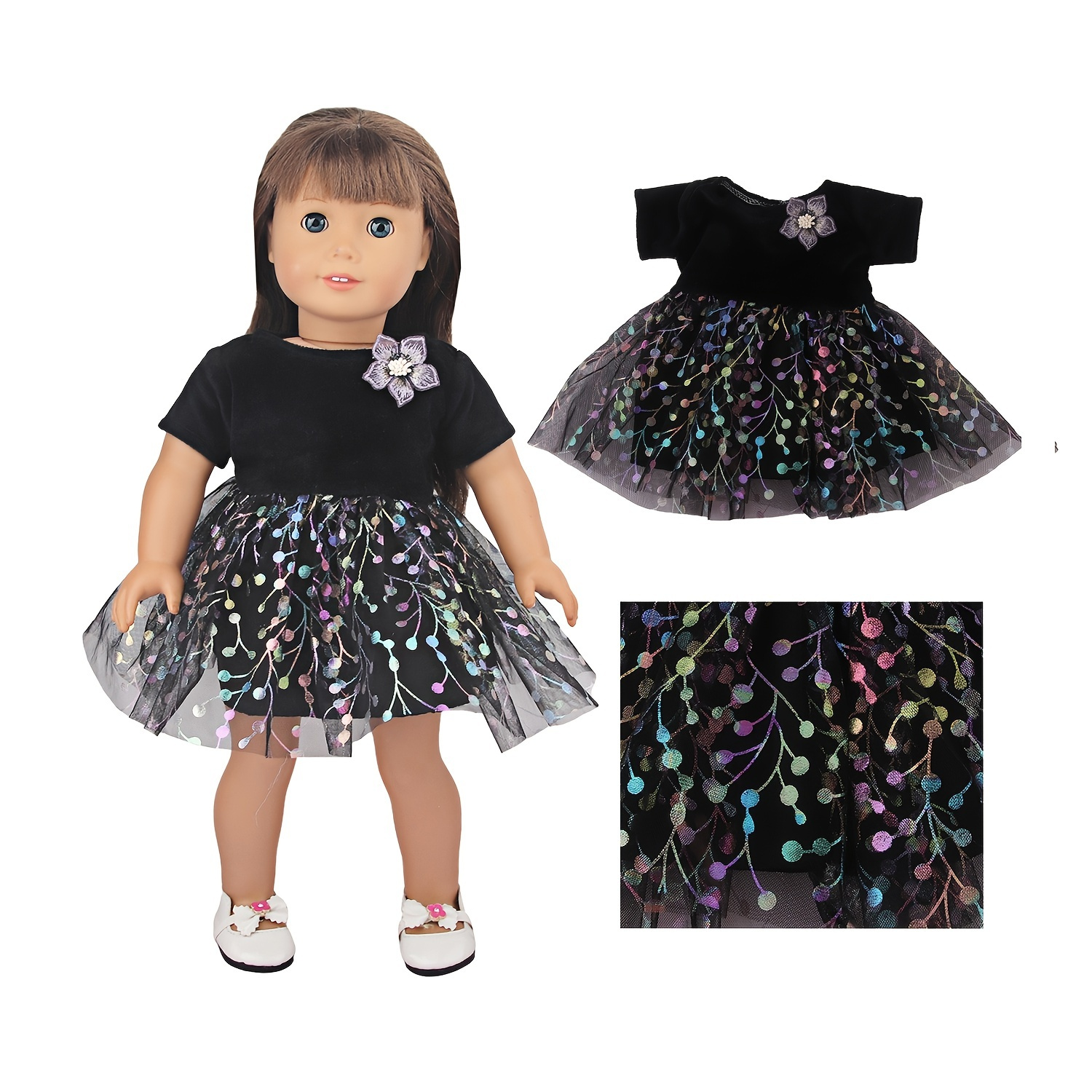 

New 18 Inch Doll Black Velvet Gauze Dress, (not Include Doll)