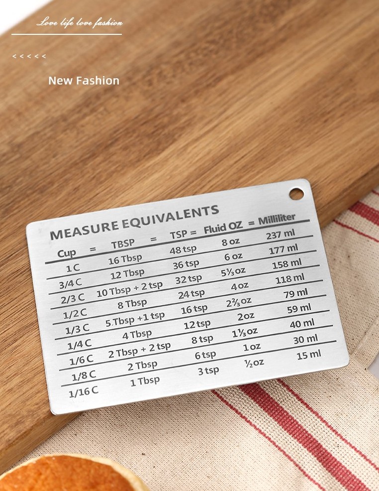 Stainless Steel Refrigerator Magnet Kitchen Conversion Chart - Cups,  Tablespoons, Teaspoons, Fluid Oz, Milliliters - Magnetic Kitchen Measurement  Conversion Chart 