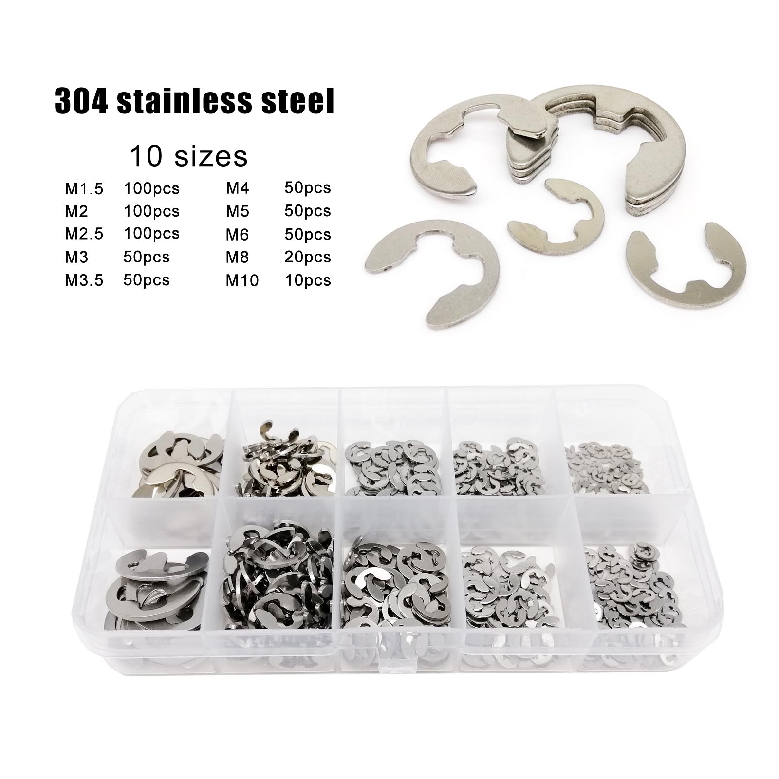 225pcs Black C Clips Snap Ring Shop Assortment, Internal & External Lock  Snap Retaining Ring Circlip for Industrial Fasteners, 18 Sizes