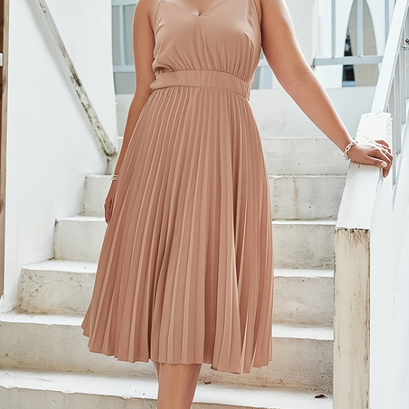 Pleated cami outlet maxi dress