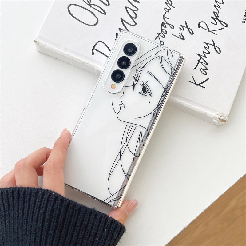 cute girl simple folding drawing phone case for galaxy z flip 3 galaxy z flip 4 galaxy z fold 3 galaxy z fold 4 details 3