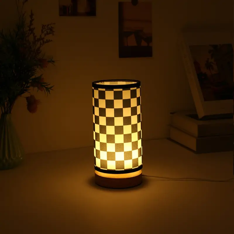 1pc Checked LED Night Light, Simple Fabric Ambient Table Lamp, Party Decorations For Living Room Bedroom, Birthday Gifts details 2