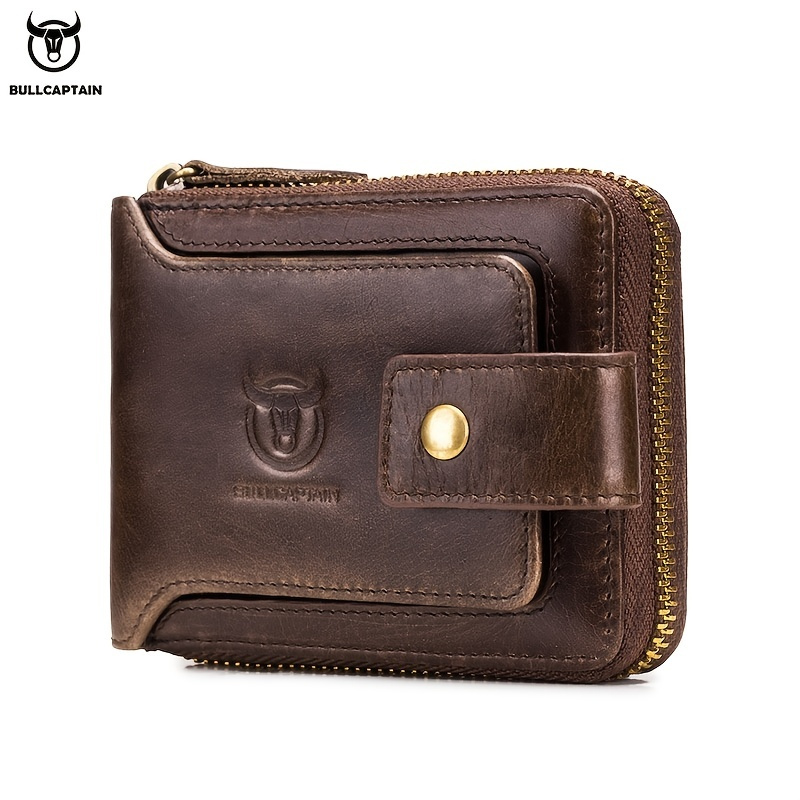 Quality Genuine Leather men Wallet Brand zipper Man Purse Vintage cow  leather Male card Coin Bag with iron chain