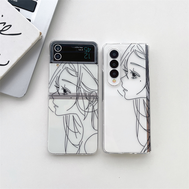 cute girl simple folding drawing phone case for galaxy z flip 3 galaxy z flip 4 galaxy z fold 3 galaxy z fold 4 details 5