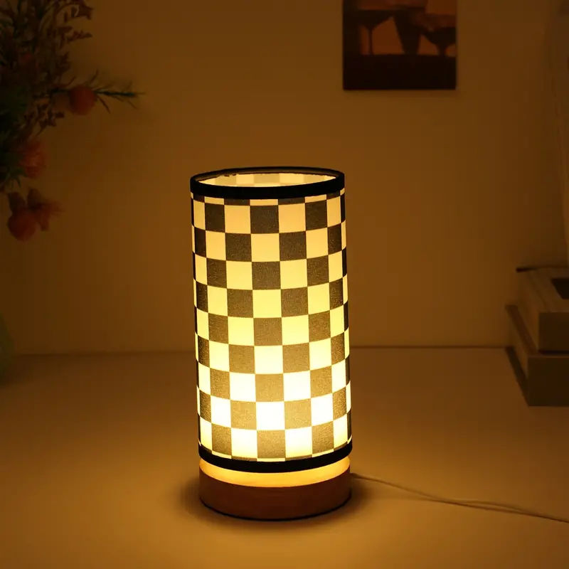 1pc Checked LED Night Light, Simple Fabric Ambient Table Lamp, Party Decorations For Living Room Bedroom, Birthday Gifts details 1