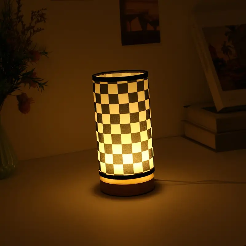 1pc Checked LED Night Light, Simple Fabric Ambient Table Lamp, Party Decorations For Living Room Bedroom, Birthday Gifts details 4