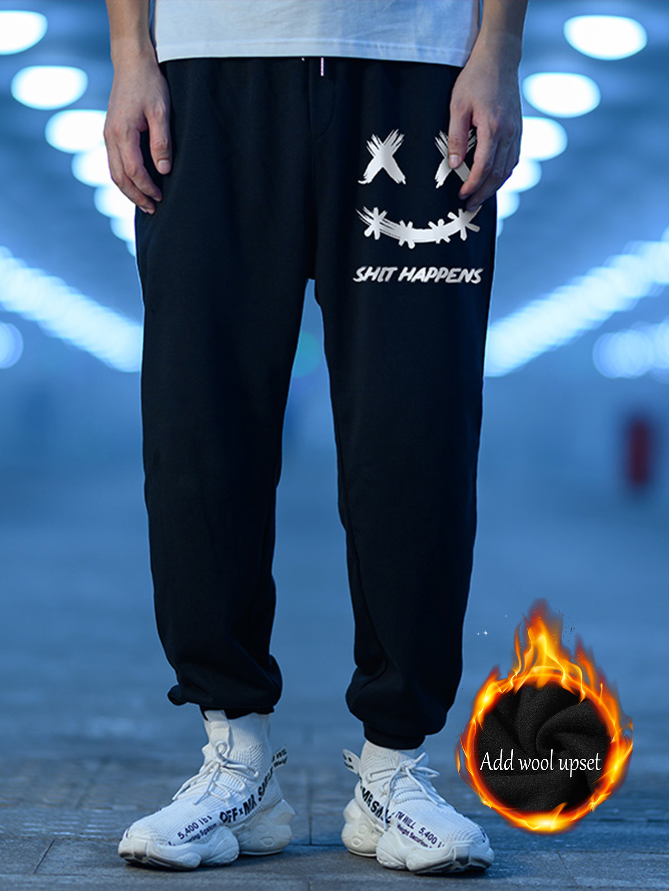 Men's Print Fleece Lined Sweatpants Drawstring Waist Big - Temu Canada