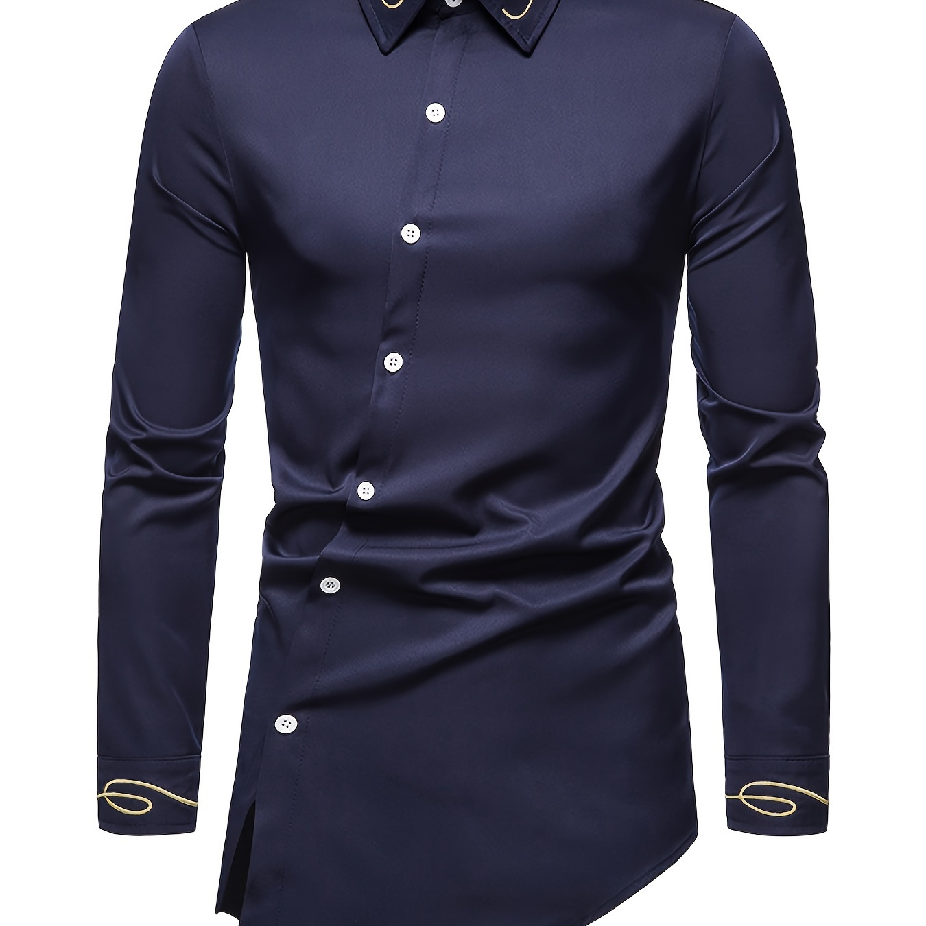 Men's Dress Shirt Slim Fit Long Sleeve Shirts, Embroidery Casual Top ...