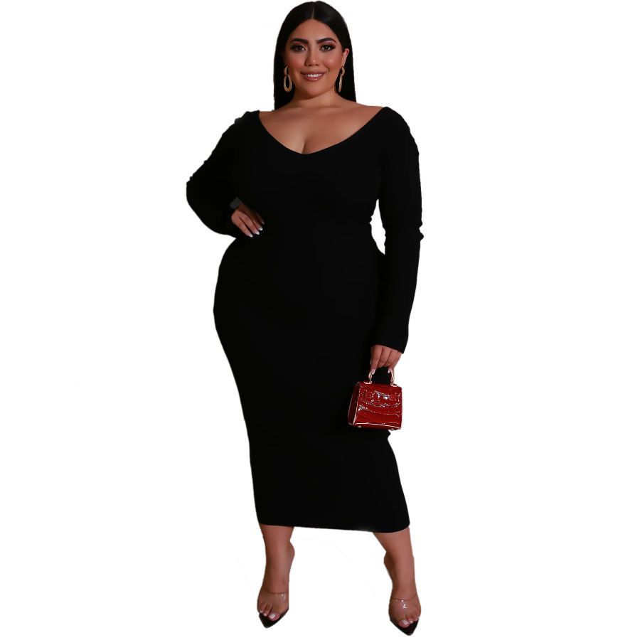 Plus Size Solid Round Neck Bodycon Dress Womens Plus Medium Temu