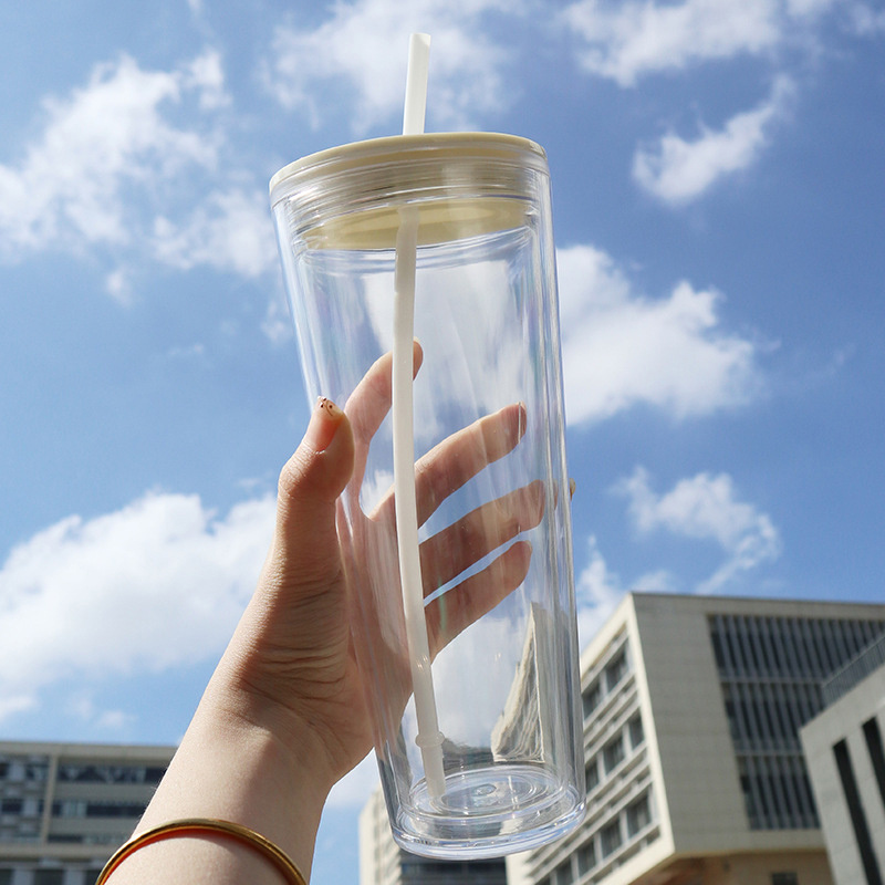 Large Clear Tumbler with Lid & Straw