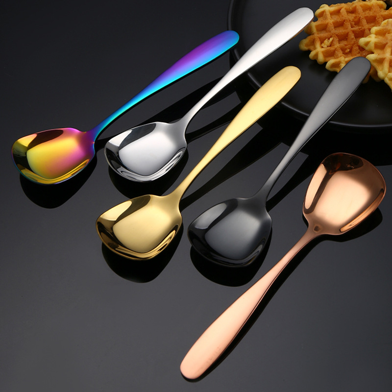 1pc Internet Celebrity Stainless Steel Square Head Spoon Long