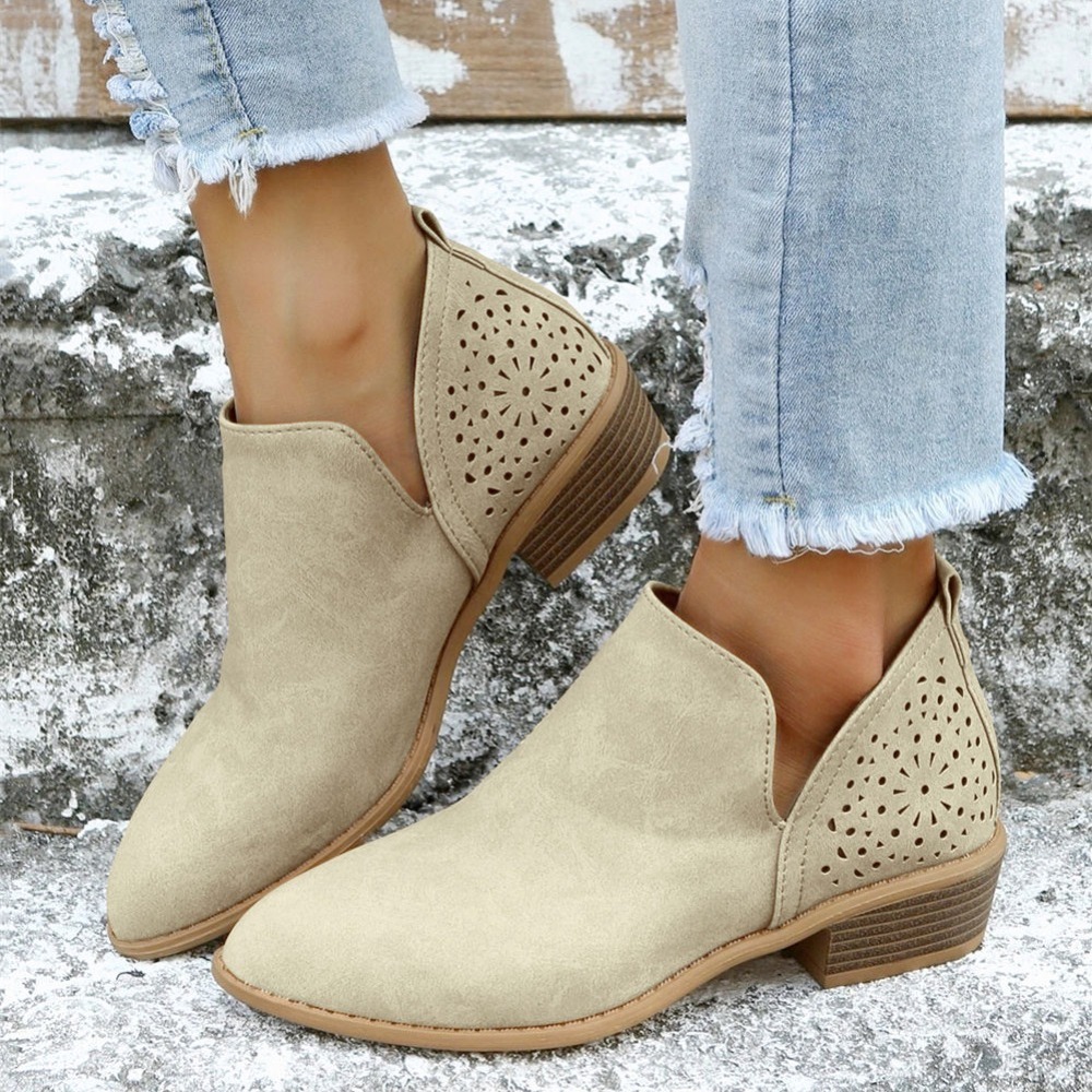 womens ankle v cut short boots hollow chunky heel pointed Temu