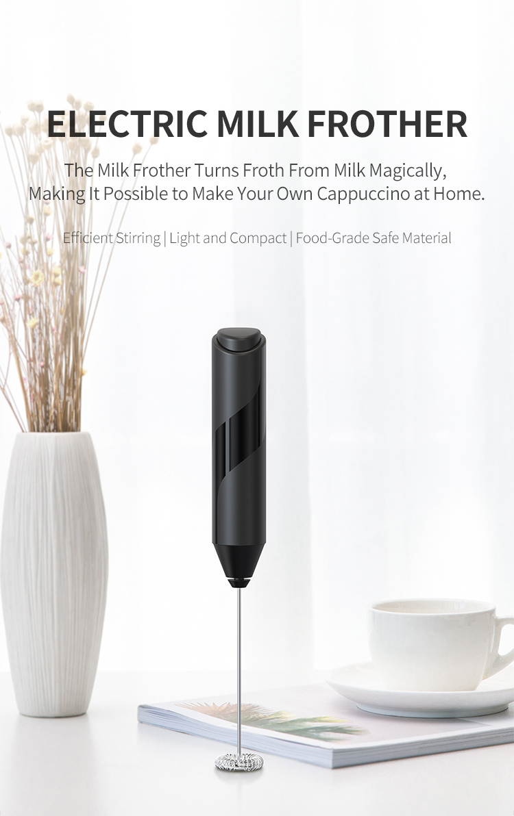 1pc Portable Battery Powered Household Milk Frother, Black, For