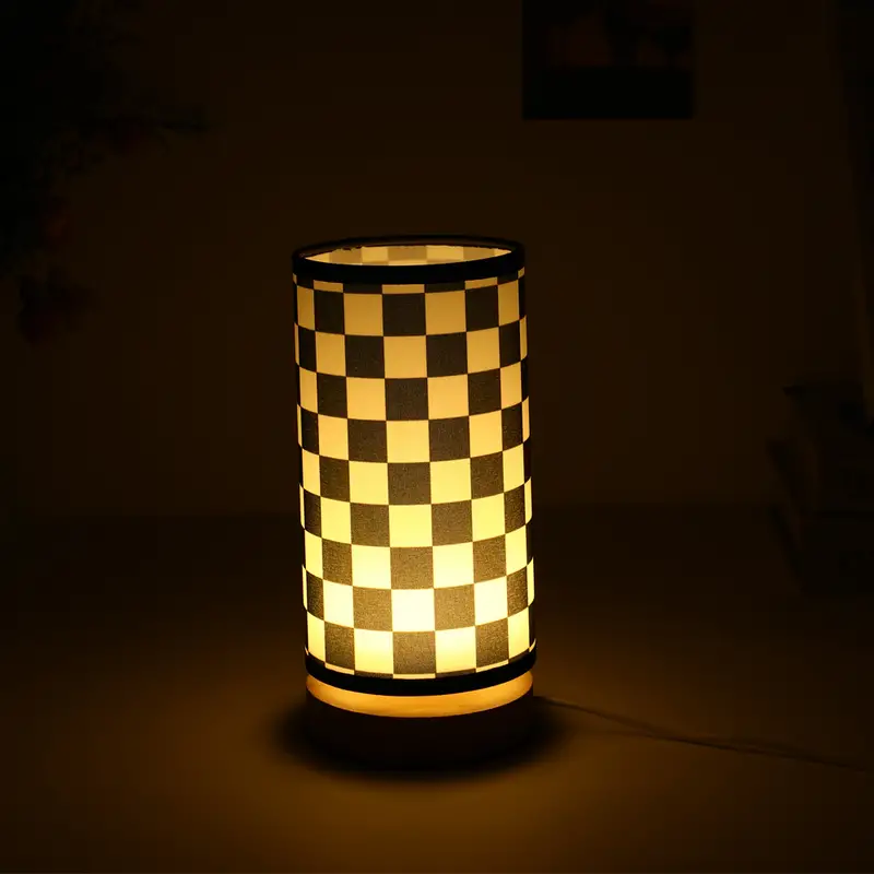 1pc Checked LED Night Light, Simple Fabric Ambient Table Lamp, Party Decorations For Living Room Bedroom, Birthday Gifts details 5