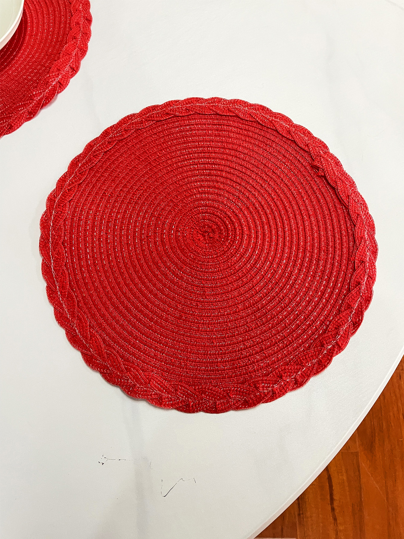 1pc Round Woven Placemat Kitchen Table Mat Dining Table Decor Red