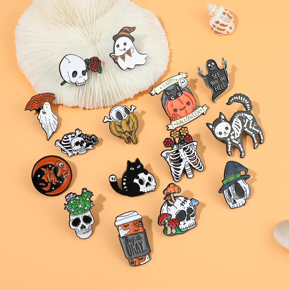 Halloween Enamel Pins Cute Cartoon Ghosts Skulls Pumpkins - Temu