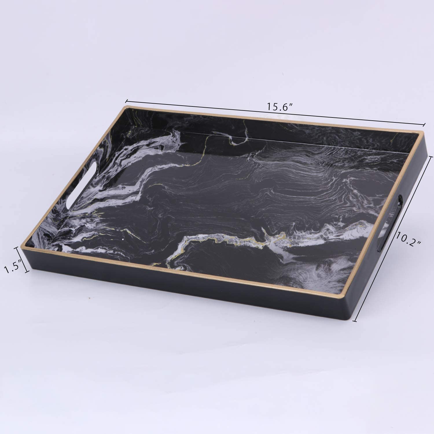 Marble Decorative Tray, Plastic Tray With Handles, Rectangular Vanity