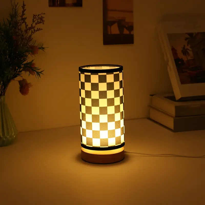 1pc Checked LED Night Light, Simple Fabric Ambient Table Lamp, Party Decorations For Living Room Bedroom, Birthday Gifts details 3