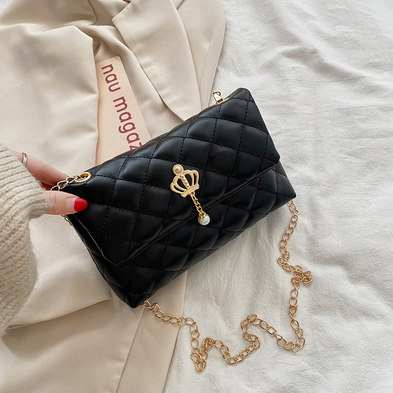 Women's Argyle Quilted Shoulder Bag, Chain Strap Crossbody Bag, Pearl Metal  Decor Flap Bag For Work - Temu France