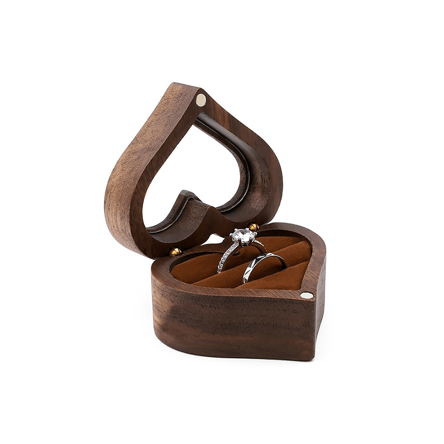 1pc Heart-Shaped Wooden Ring Box Engraved Holder for Engagement,  Proposal, Wedding, or Valentine’s Day Gift, Elegant Wood Grain Design wit