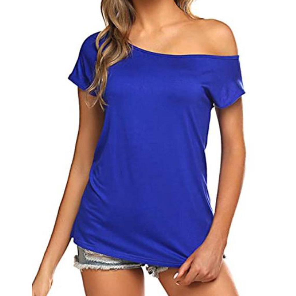 Solid Slanted Shoulder Short Sleeve T shirt Asymmetrical - Temu