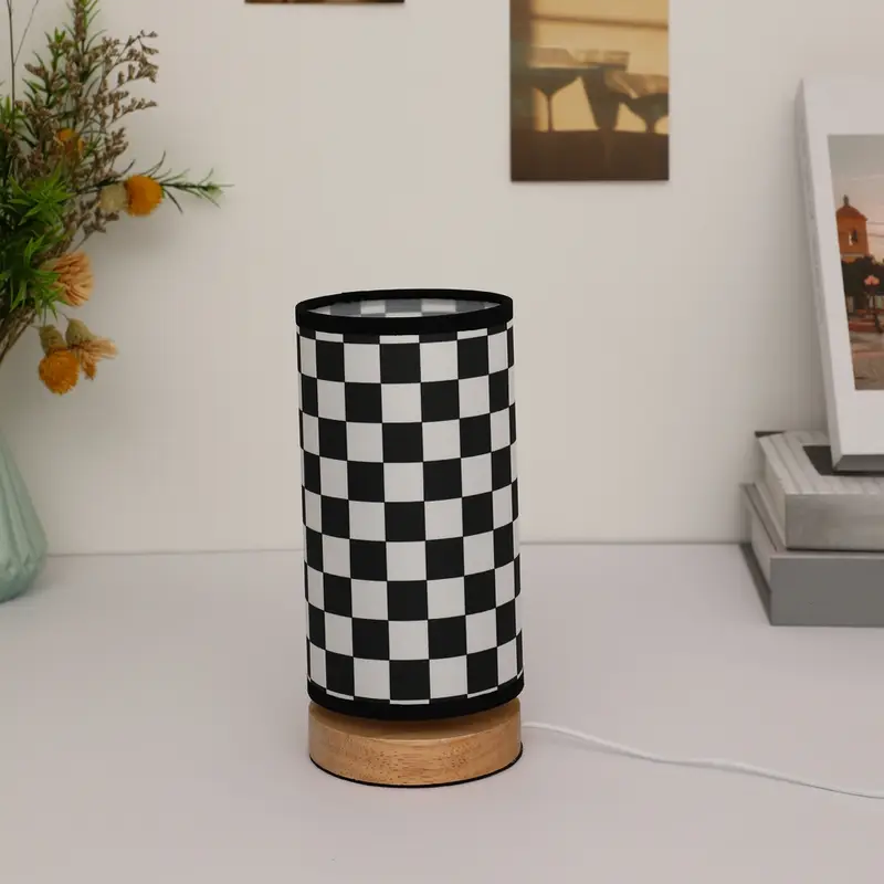 1pc Checked LED Night Light, Simple Fabric Ambient Table Lamp, Party Decorations For Living Room Bedroom, Birthday Gifts details 6