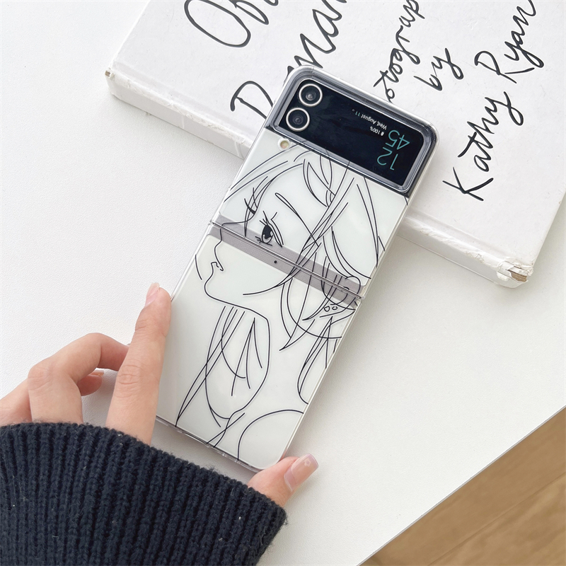 cute girl simple folding drawing phone case for galaxy z flip 3 galaxy z flip 4 galaxy z fold 3 galaxy z fold 4 details 2