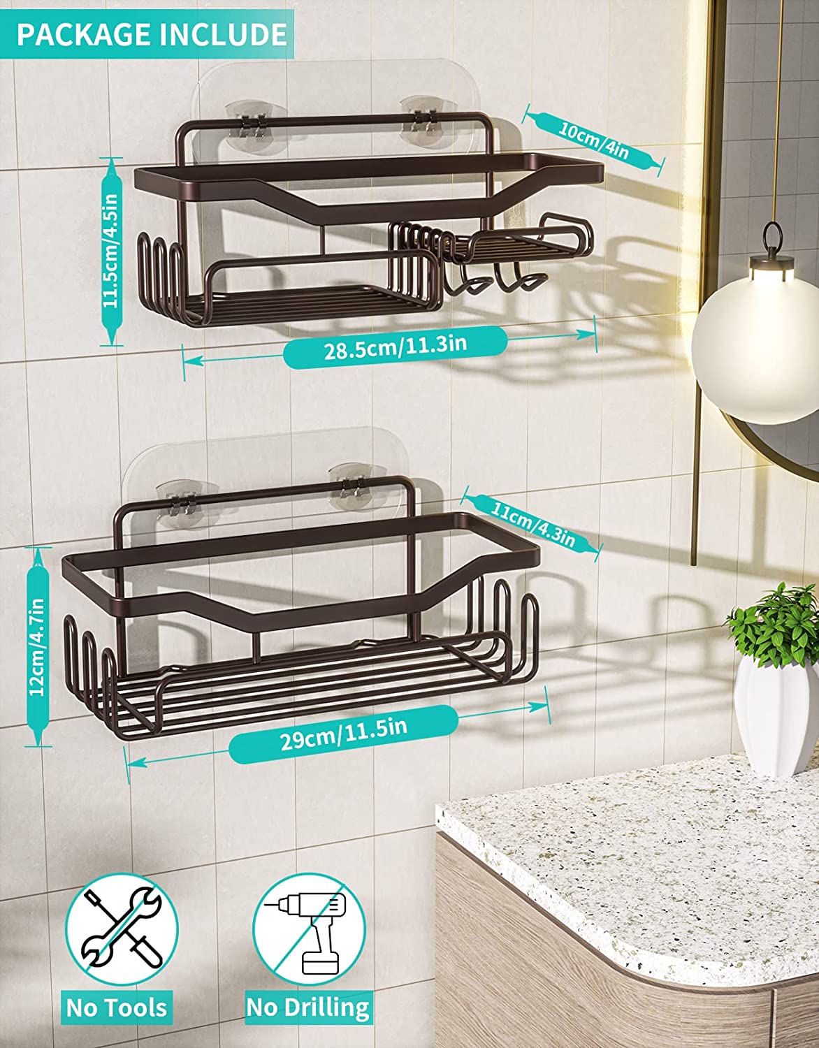 Stainless Steel Corner Shower Rack With 4 Removable Hooks - No Drilling  Required - Perfect For Bathroom, Kitchen, And Bedroom Organization - Temu