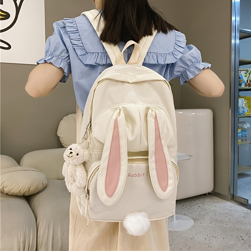 Women Girls Bunny Backpack Plush Mini Fluffy Rabbit Ear Backpack Fuzzy  Bunny Satchel Casual Daypack