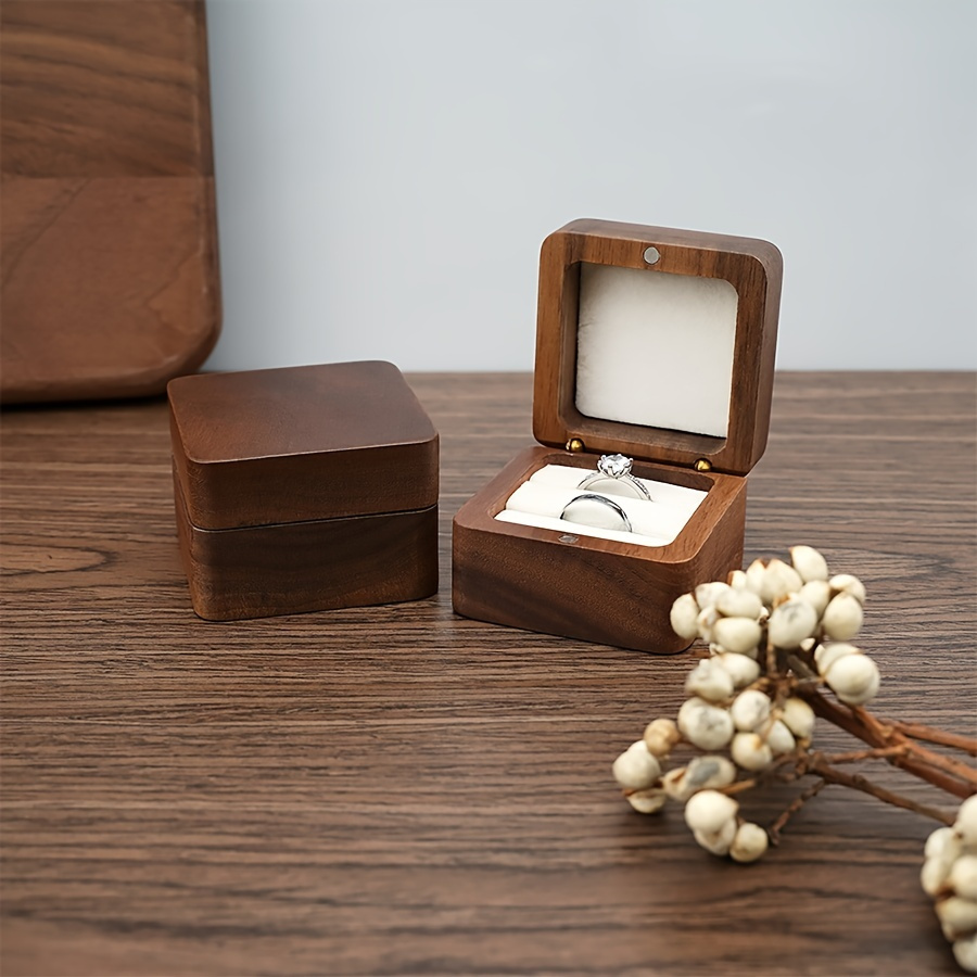 

1pc Heart Shaped Wooden Ring Box - Engraved Wooden Ring Holder Engagement Proposal Wedding Ceremony Ring Bearer Box Valentine's Day Gift Storage Box