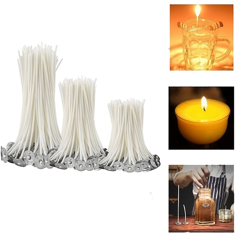  Bulk Candle Wicks 100 Pcs with 60Pcs Candle Wick Stickers and  10 Pcs Wooden Candle Wick Centering Device for Soy Beeswax Candle Making  (6inch)