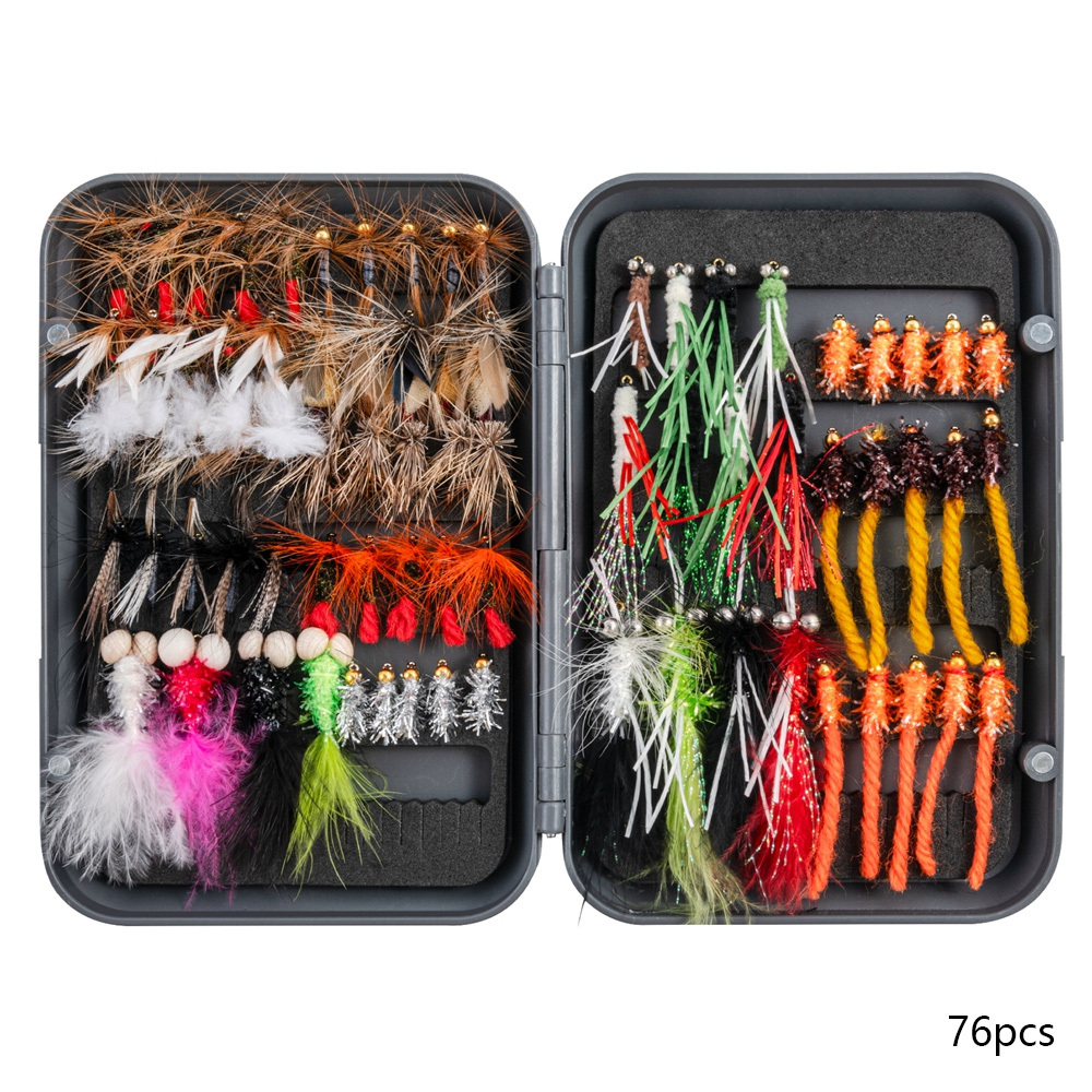 76/40pcs * Fly Fishing Lure Kit - Wet Dry Streamer Nymph Flies for Trout  Bass with Waterproof Box