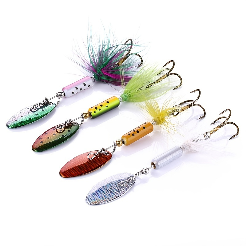 LENPABY 5PCS feather Jigs Fishing hooks,Rooster Tail, Fishing Spinner Spoon  Lures Rotatable Inline Bass Trout Fishing Tackle Baits 9.5CM-13.9G