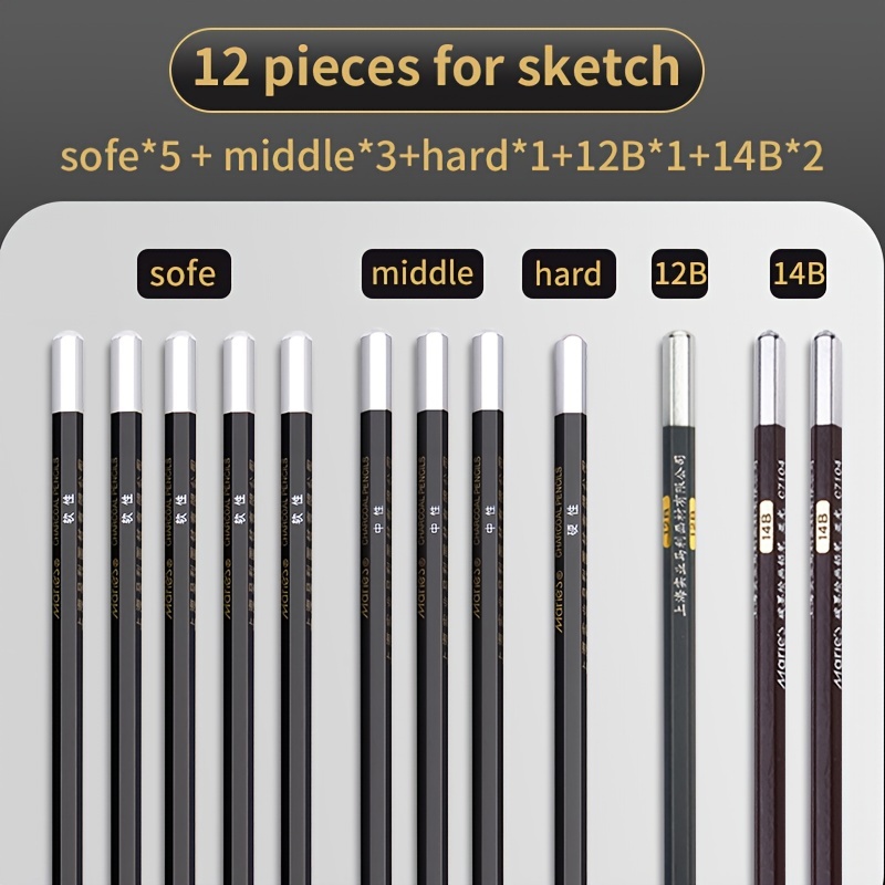 Marie's Artist Pencils 12b/14b/16b Intense Black Charcoal - Temu