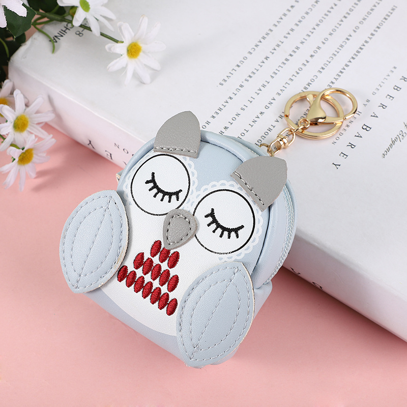 Cute cartoon leather printed owl keychain ladies coin purse lipstick
