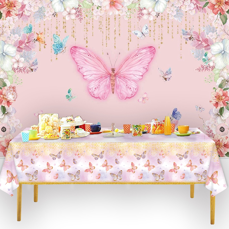 Disposable Butterfly Tablecloth Happy Birthday Party Decorations Kids