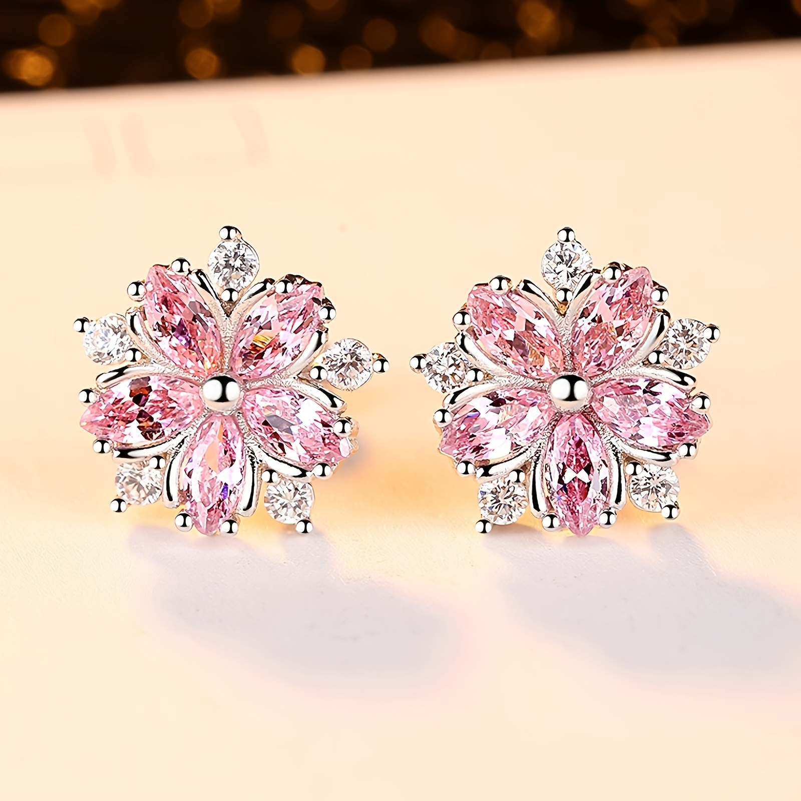 

Cherry Blossoms Zircon Stud Earrings For Women Dainty Jewelry For Women Gifts Bff Birthday