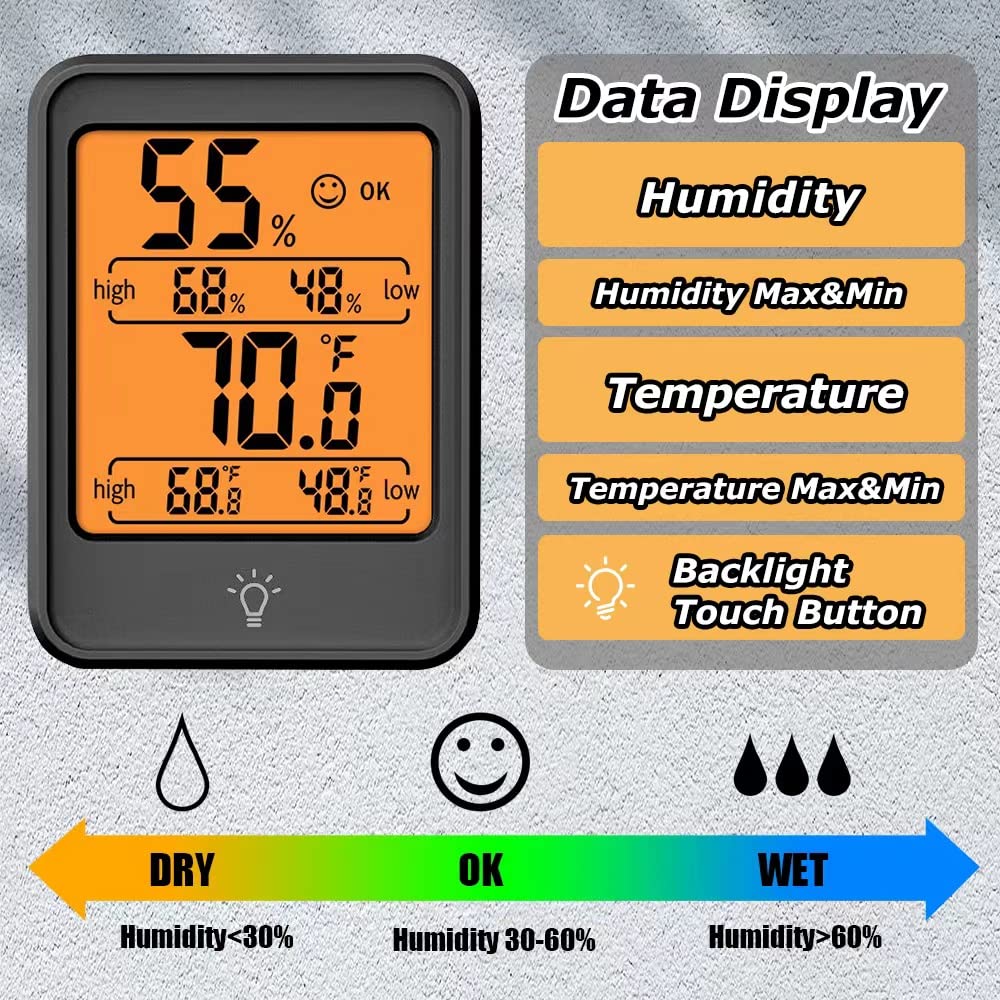 1pc indoor thermometer digital hygrometer room thermometer humidity monitor with backlight thermometer for room temperature room indoor thermometer humidity meter temperature humidity monitor battery not included details 4
