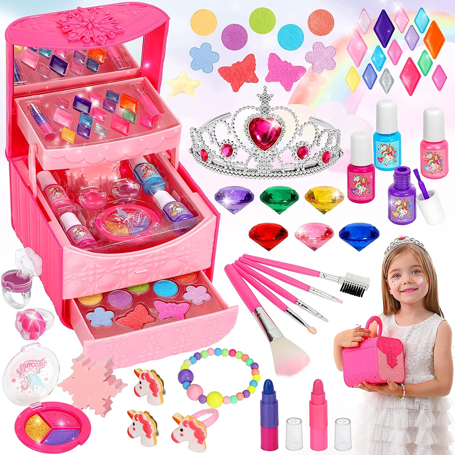 Crianças Garotas Lavável Maquiagem Conjunto De Brinquedos Com Real  Cosmético Caixa - Maquiagem & Beleza Kit - Ideal Aniversário E Natal  Presente Para