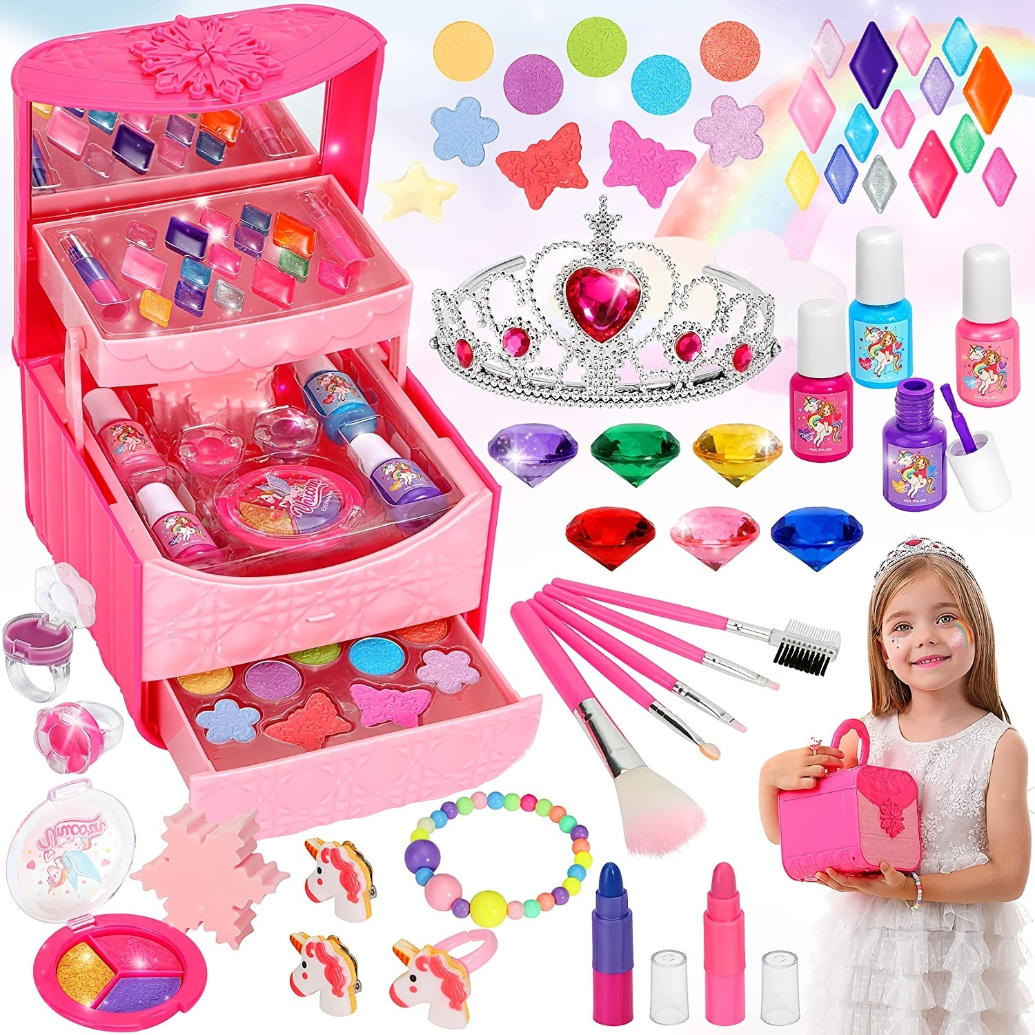 Kids Real Makeup Kit For Little Girls: With Pink Unicorn Bag - Real, Non  Toxic, Washable Make Up Toy - Gift For Toddler Young Children Pretend Play