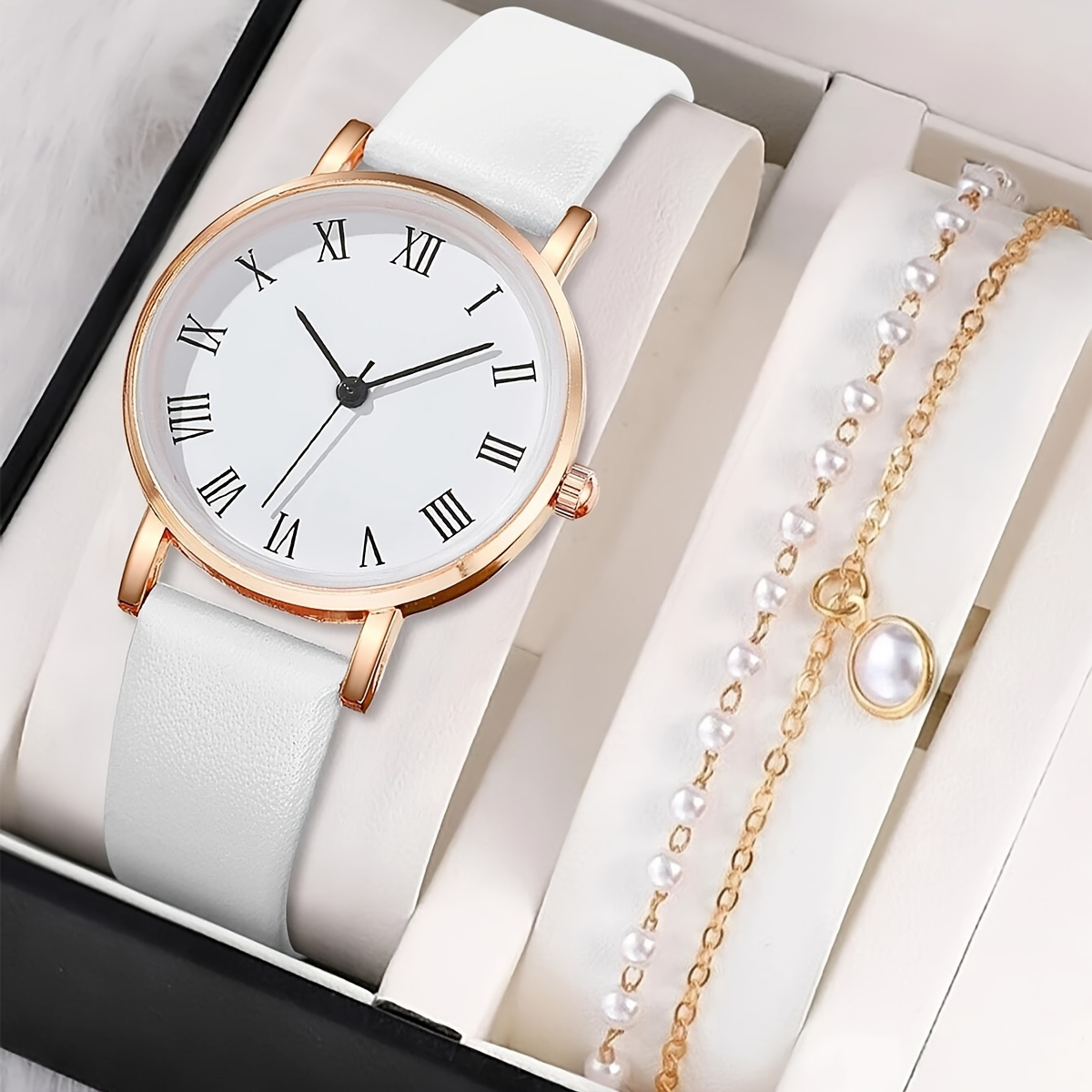 1pc Round Dial Quartz Watch & 1pc Bracelet Fancy Women Watches Jewelry Sophisticated And Stylish Women Watch