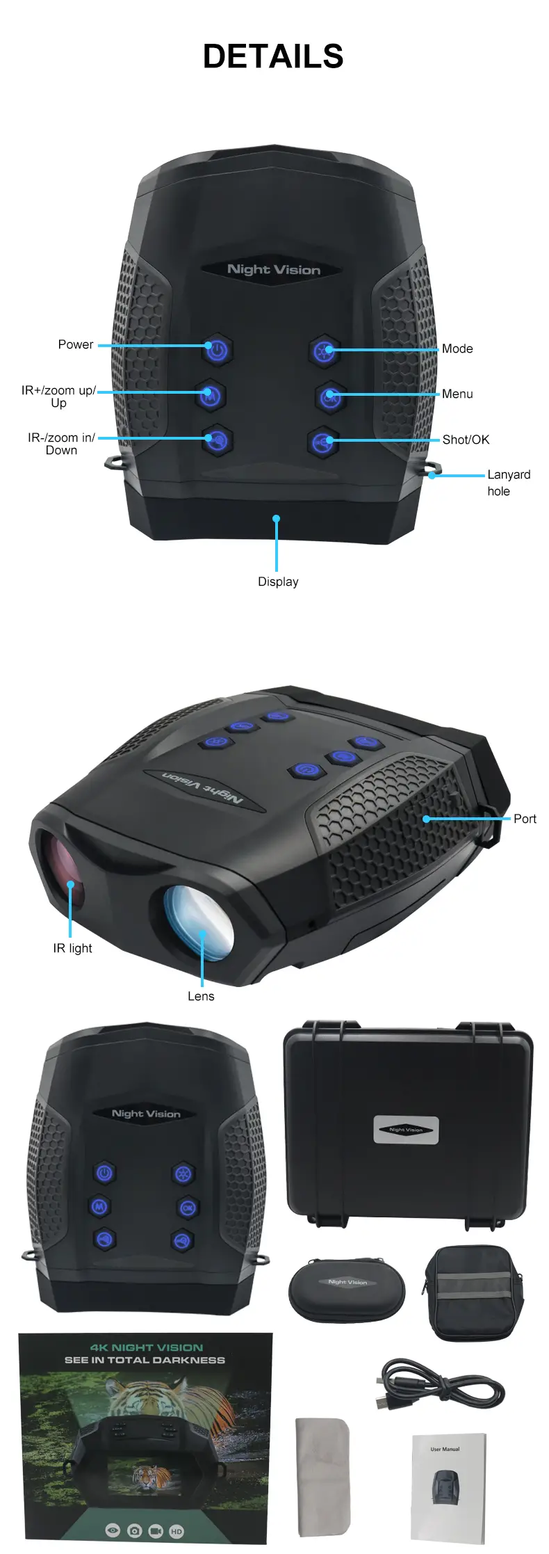 super long range 4k night vision binoculars fhd digital telescope waterproof ip65 details 11