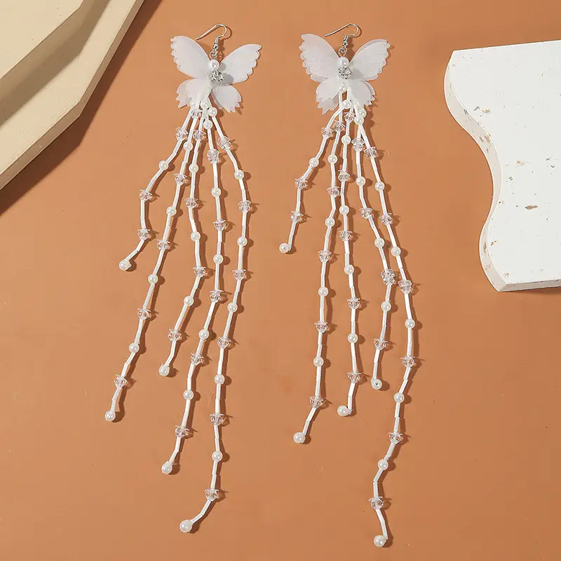 Long Tassel Butterfly Drop Earrings Hip Hop Style Dangle Earrings Party Nightclub Clothings Decor