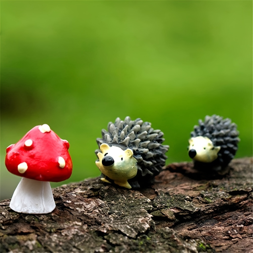 3pcs Mini Hedgehog & Mushroom Sculpture - Perfect Fairy Garden Accessory for Micro Landscapes, Plant Pots & Bonsai Crafts!