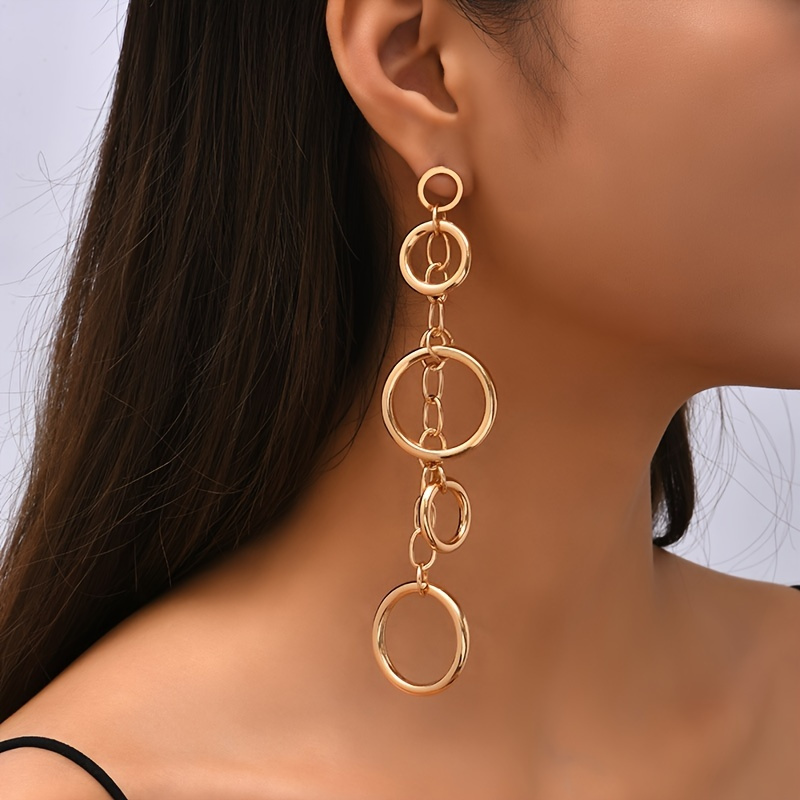 

Long Geometric Round Earrings For Women Party Banquet Decor 1pair