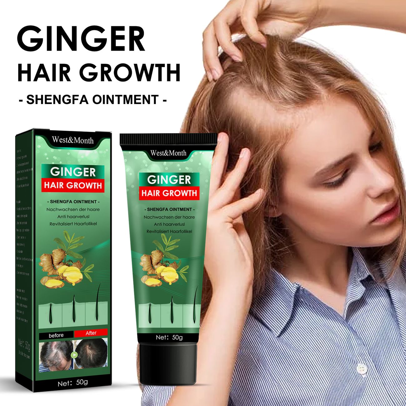 1pc Ginger Hair Growth Cream Hair Regrowth Ginger Cream Hair Moisturizing  Cream - Health & Household - Temu