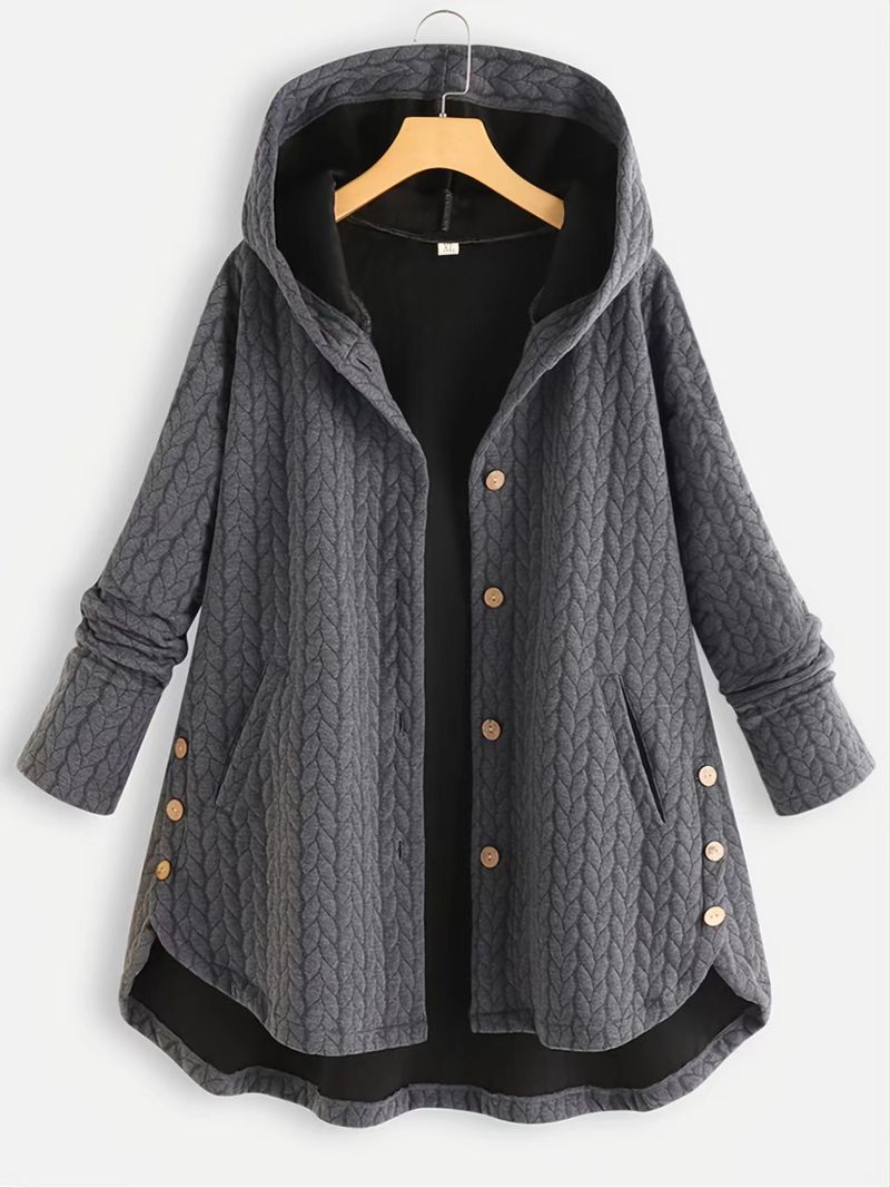 Plus Size Hoodie Button Up Oversized Coat, Women's Plus Casual Irregular  Hem Long Sleeve Warm Winter Coat - Temu Germany