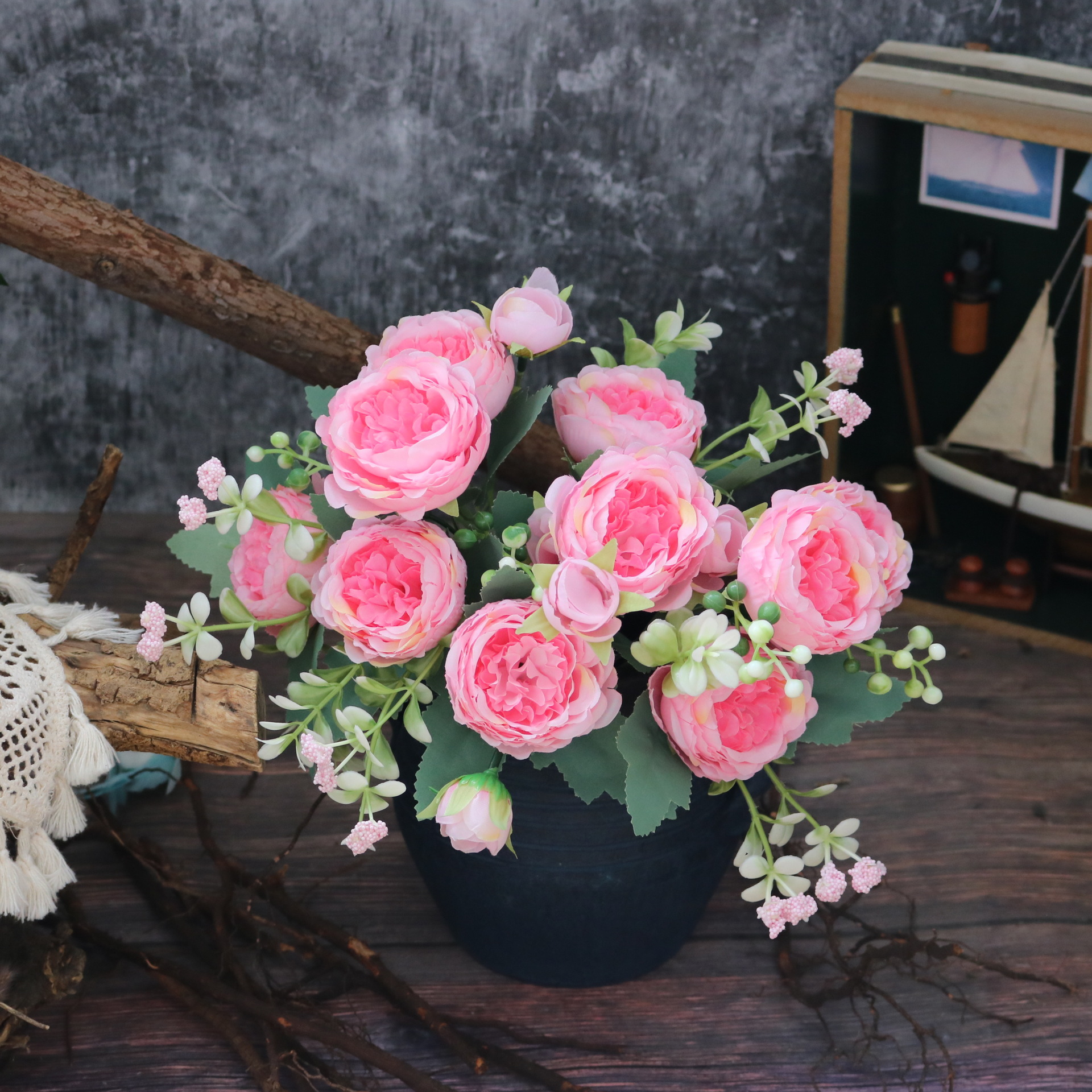 3 pezzi di fiori artificiali rosa bianchi finti fiori finti di prugna  shabby chic decorazioni per cimitero decorazioni per la tavola mazzi di fiori  finti al tocco reale -  Italia
